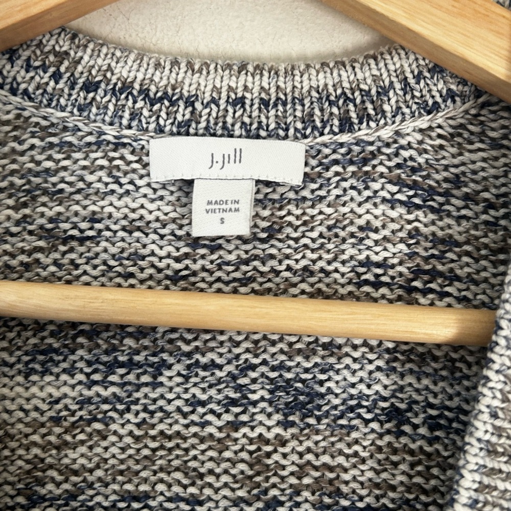 J. Jill Small Gray Blue White Knit Open-Front Cardigan 100% Cotton - Picture 2 of 5